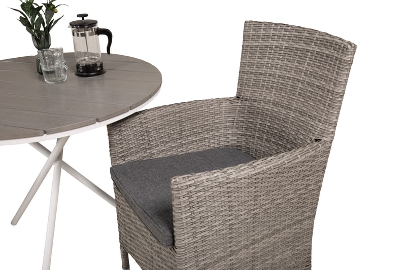 Parma Caféset Rund Ø90 cm + 2 Malin Karmstolar - Brun/Vit - Utemöbler - Utegrupp - Caféset