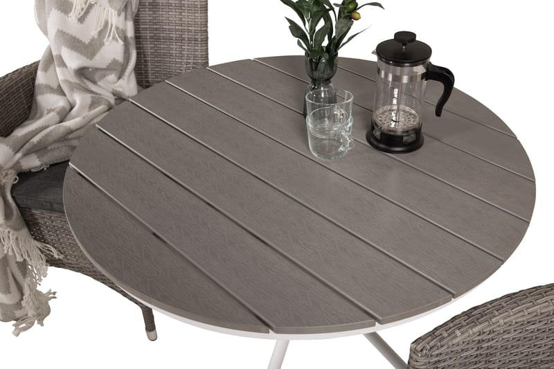 Parma Caféset Rund Ø90 cm + 2 Malin Karmstolar - Brun/Vit - Utemöbler - Balkong - Balkongmöbler - Balkonggrupper