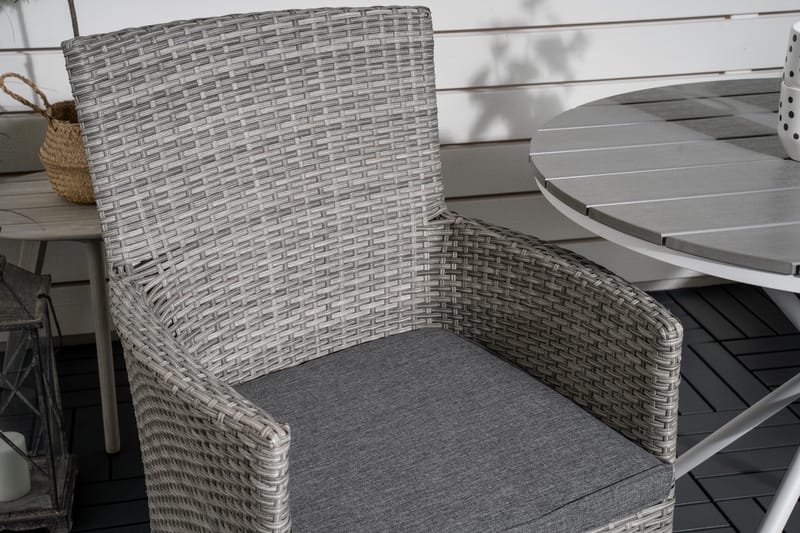 Parma Caféset Rund Ø90 cm + 2 Malin Karmstolar - Brun/Vit - Utemöbler - Balkong - Balkongmöbler - Balkonggrupper