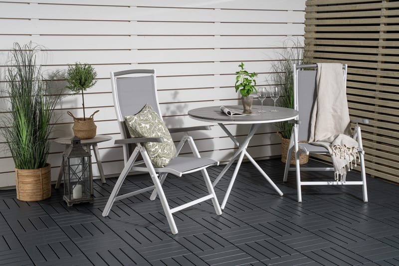 Parma Matgrupp Rund Ø90 cm + 2 Albany Matstolar - Vit/Grå - Utemöbler - Balkong - Balkongmöbler - Balkonggrupper