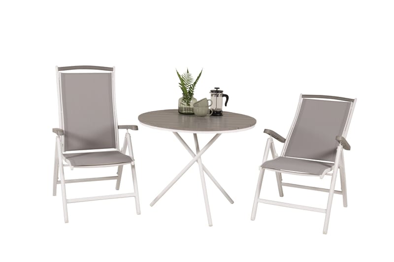 Parma Matgrupp Rund Ø90 cm + 2 Albany Matstolar - Vit/Grå - Utemöbler - Balkong - Balkongmöbler - Balkonggrupper