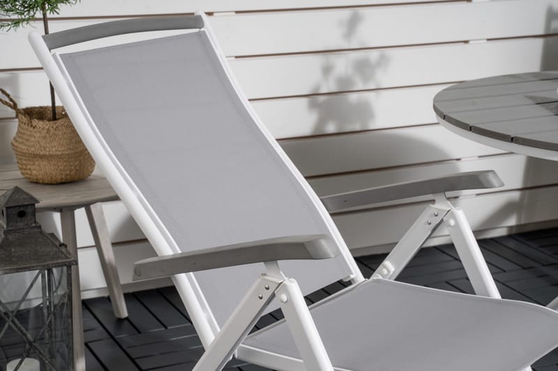 Parma Matgrupp Rund Ø90 cm + 2 Albany Matstolar - Vit/Grå - Utemöbler - Balkong - Balkongmöbler - Balkonggrupper