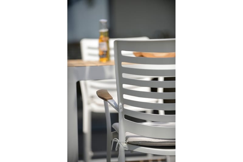 PORTALS Barbord 95 cm Vit/Teak + Barstol - Utemöbler - Utegrupp - Caféset