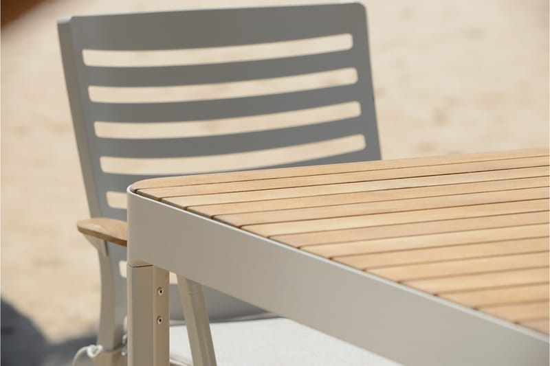 PORTALS Barbord 95 cm Vit/Teak + Barstol - Utemöbler - Utegrupp - Caféset