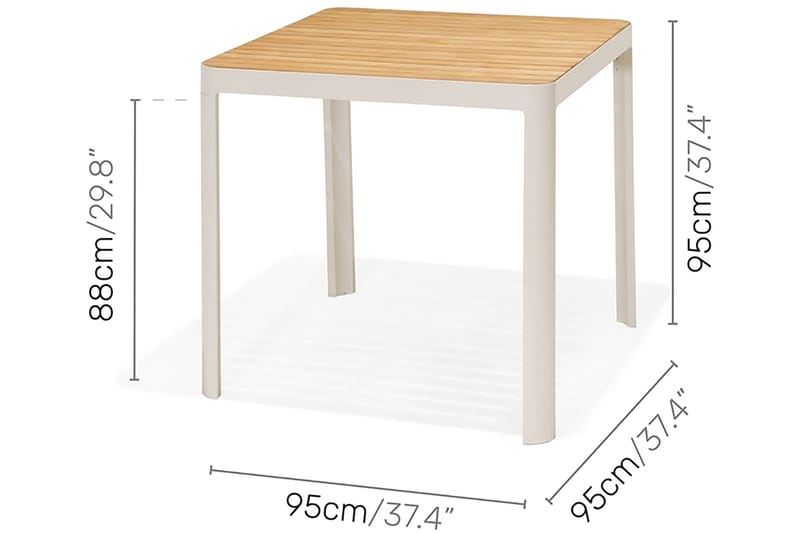 PORTALS Barbord 95 cm Vit/Teak + Barstol - Utemöbler - Utegrupp - Caféset