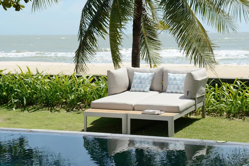 Portals Loungegrupp 2-sits - Teak/Vit - Utemöbler - Balkong - Balkongmöbler - Balkonggrupper