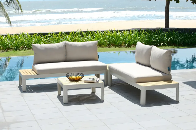 Portals Loungegrupp 4-sits, Vit/Teak