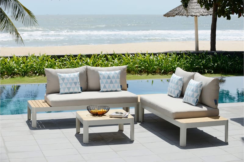 Portals Loungegrupp 4-sits - Vit/Teak - Utemöbler - Balkong - Balkongmöbler - Balkonggrupper