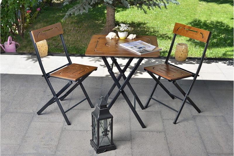RIOTORTO Caféset 60 cm Blomma Natur/Svart + 2 Utestolar - Utemöbler - Utegrupp - Caféset