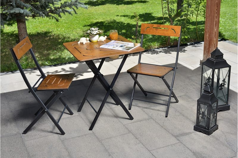 RIOTORTO Caféset 60 cm Blomma Natur/Svart + 2 Utestolar - Utemöbler - Utegrupp - Caféset