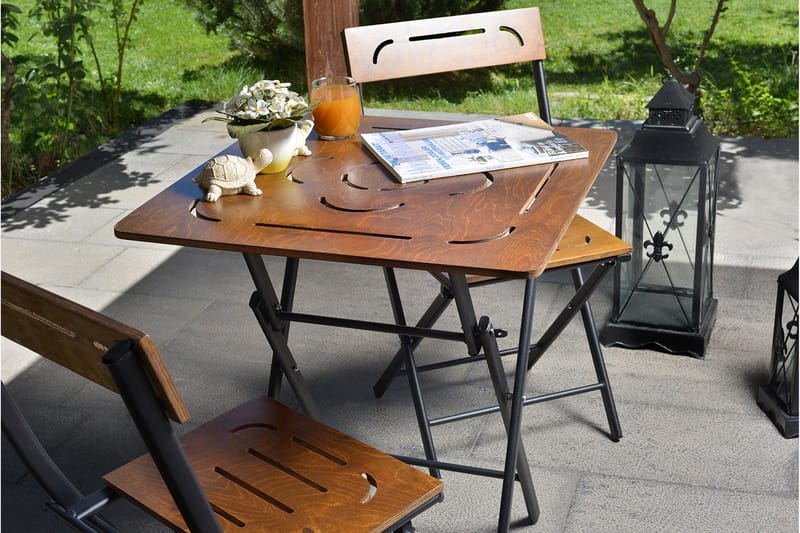 RIOTORTO Caféset 60 cm Blomma Natur/Svart + 2 Utestolar - Utemöbler - Utegrupp - Caféset