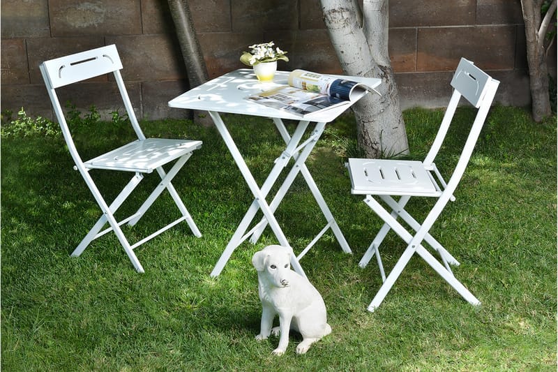 RIOTORTO Caféset 60 cm Blomma Vit + 2 Utestolar - Utemöbler - Utegrupp - Caféset
