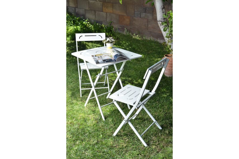 RIOTORTO Caféset 60 cm Blomma Vit + 2 Utestolar - Utemöbler - Utegrupp - Caféset