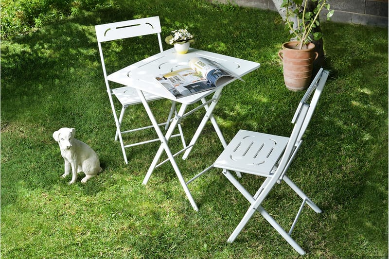 RIOTORTO Caféset 60 cm Blomma Vit + 2 Utestolar - Utemöbler - Utegrupp - Caféset