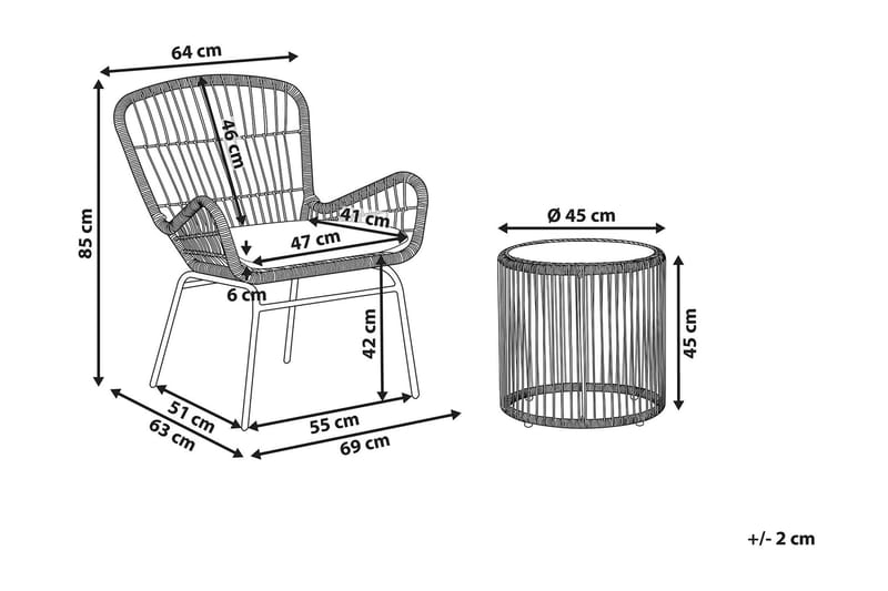 SVANNINGE Cafébord Runt 69 cm Brun/Ljusgrå/Konstrotting+2 St - Caféset - Balkonggrupper