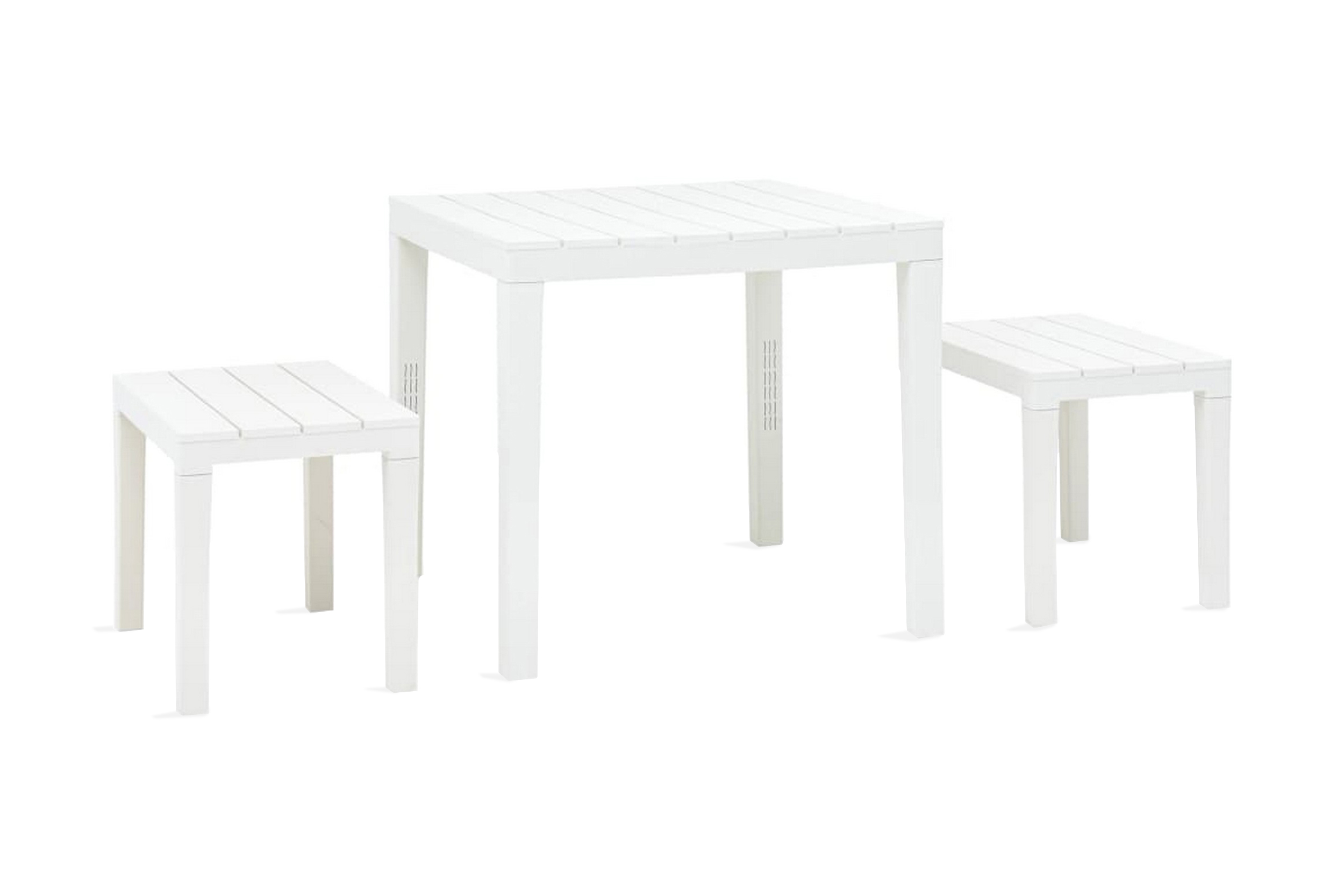 Trädgårdsbord med 2 bänkar plast vit – Vit