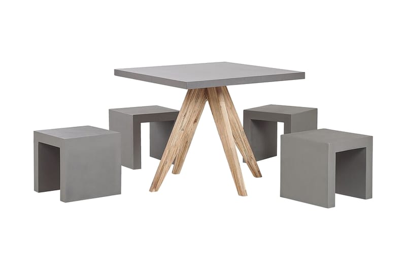 Trädgårdsset av Utebord och 4 pallar 90x90 OLBIA - Grå - Utemöbler - Utegrupp - Caféset