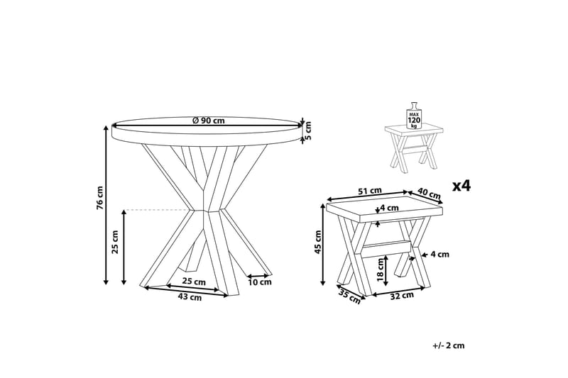 Trädgårdsset av Utebord och 4 pallar¸ 90 cmOLBIA - Grå - Utemöbler - Utegrupp - Caféset