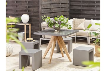 Trädgårdsset av Utebord och 4 pallar 90x90 OLBIA - Grå - Utemöbler - Utegrupp - Caféset