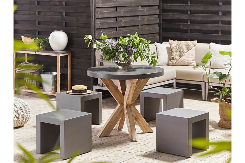 Trädgårdsset Utebord och 4 pallar 90  OLBIA/TARANTO - Grå - Utemöbler - Utegrupp - Caféset