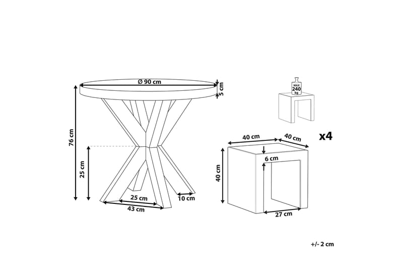 Trädgårdsset Utebord och 4 pallar 90  OLBIA/TARANTO - Grå - Utemöbler - Utegrupp - Caféset