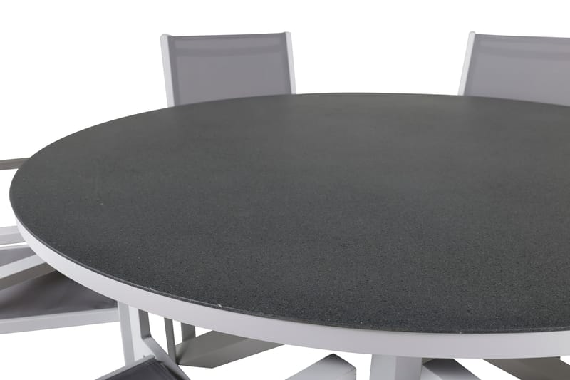 COPACABANA Matgrupp Utomhus Rund Ø140cm + 6 Karmstolar Utomhus Grå/Vit - Utemöbler - Utegrupp - Matgrupper utomhus