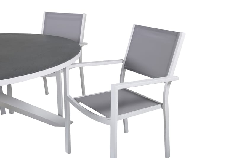 COPACABANA Matgrupp Utomhus Rund Ø140cm + 6 Karmstolar Utomhus Grå/Vit - Utemöbler - Utegrupp - Matgrupper utomhus