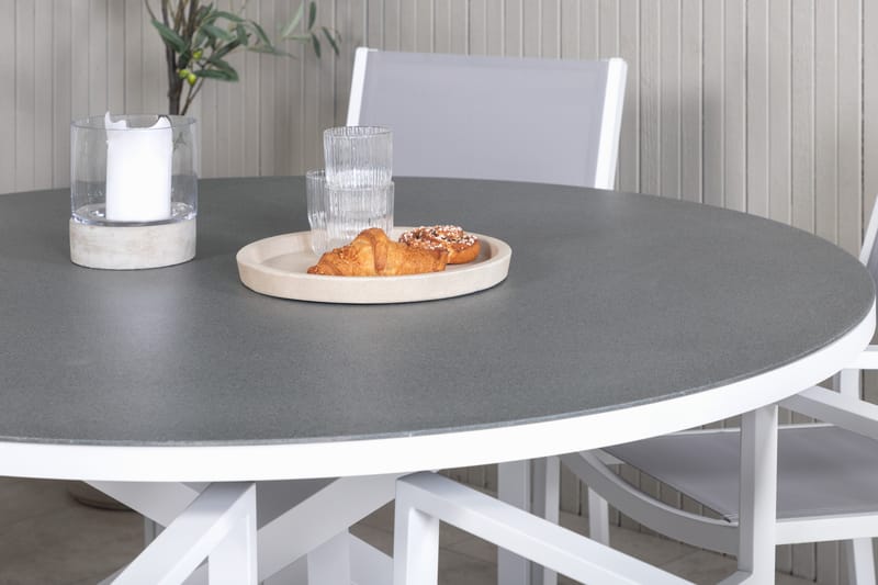 COPACABANA Matgrupp Utomhus Rund Ø140cm + 6 Karmstolar Utomhus Grå/Vit - Utemöbler - Utegrupp - Matgrupper utomhus