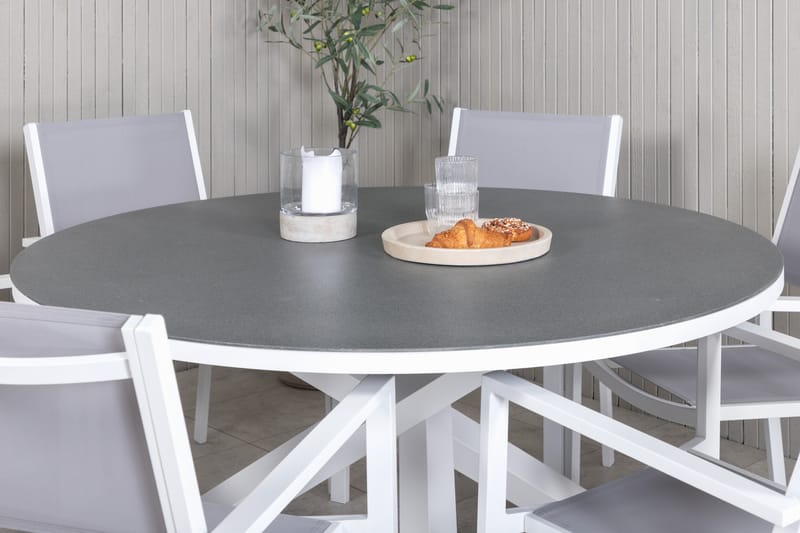 COPACABANA Matgrupp Utomhus Rund Ø140cm + 6 Karmstolar Utomhus Grå/Vit - Utemöbler - Utegrupp - Matgrupper utomhus