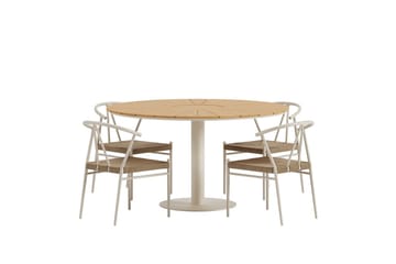 Croft Matgrupp Rund 120 cm Utomhus med 4 Alfons Matstolar - Beige - Utemöbler - Utegrupp - Matgrupper utomhus