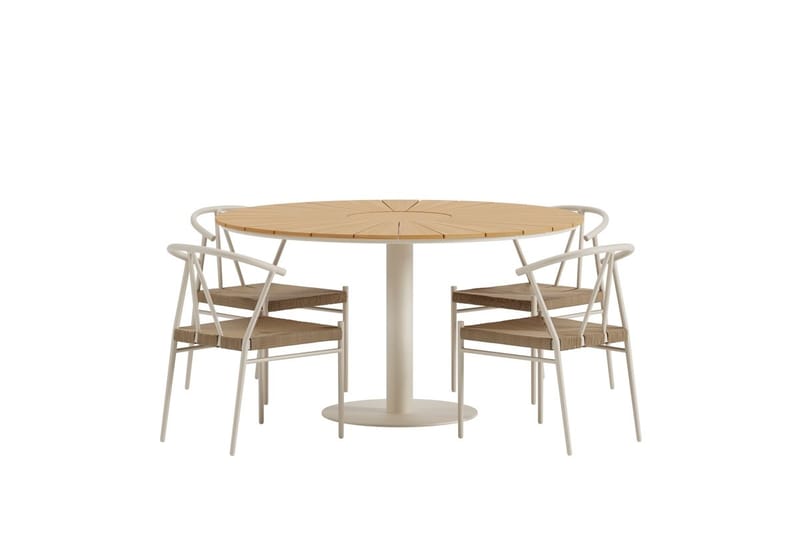 Croft Matgrupp Rund 120 cm Utomhus med 4 Alfons Matstolar - Beige - Utemöbler - Utegrupp - Matgrupper utomhus