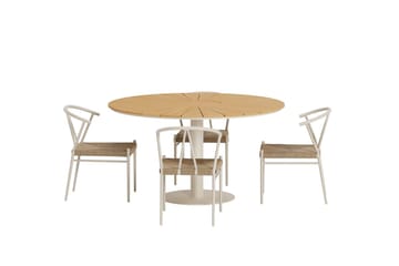Croft Matgrupp Rund 120 cm Utomhus med 4 Alfons Matstolar - Beige - Utemöbler - Utegrupp - Matgrupper utomhus