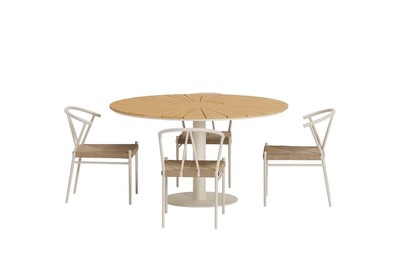 Croft Matgrupp Rund 120 cm Utomhus med 4 Alfons Matstolar - Beige - Utemöbler - Utegrupp - Matgrupper utomhus