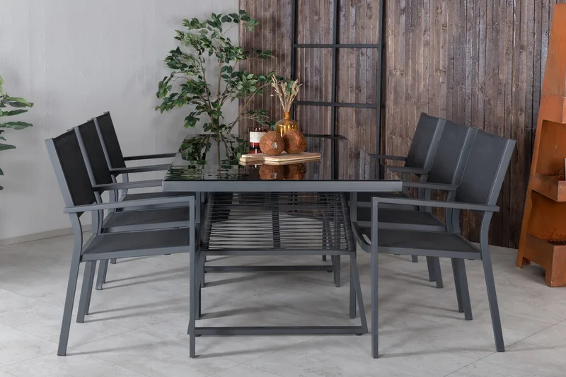 Dallas Matgrupp Utomhus cm Rektangulär med 6 Copacabana Utestolar - Svart - Utemöbler - Utegrupp - Matgrupper utomhus