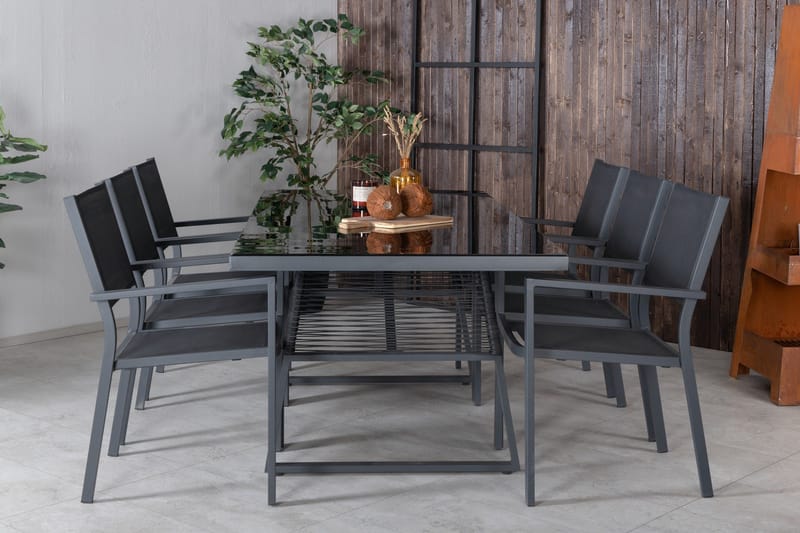 Dallas Matgrupp Utomhus cm Rektangulär med 6 Copacabana Utestolar - Svart - Utemöbler - Utegrupp - Matgrupper utomhus