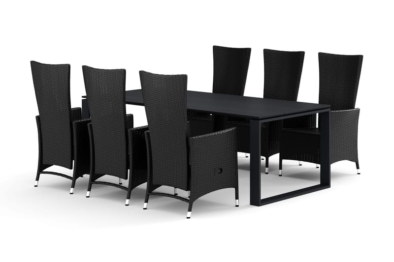 Devon utomhus matgrupp 210x100 cm med 6 Jenny matstolar, Svart