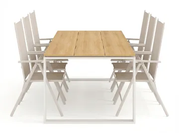 Devon utomhus matgrupp 210x100 cm med 6 Maggie positionsstolar - Beige/Teak - Utemöbler - Utegrupp - Matgrupper utomhus