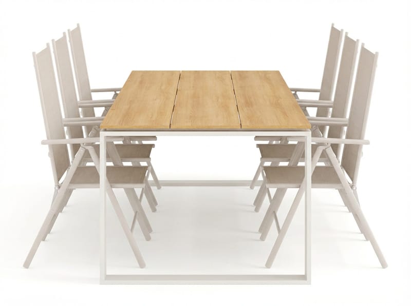 Devon utomhus matgrupp 210x100 cm med 6 Maggie positionsstolar - Beige/Teak - Utemöbler - Utegrupp - Matgrupper utomhus