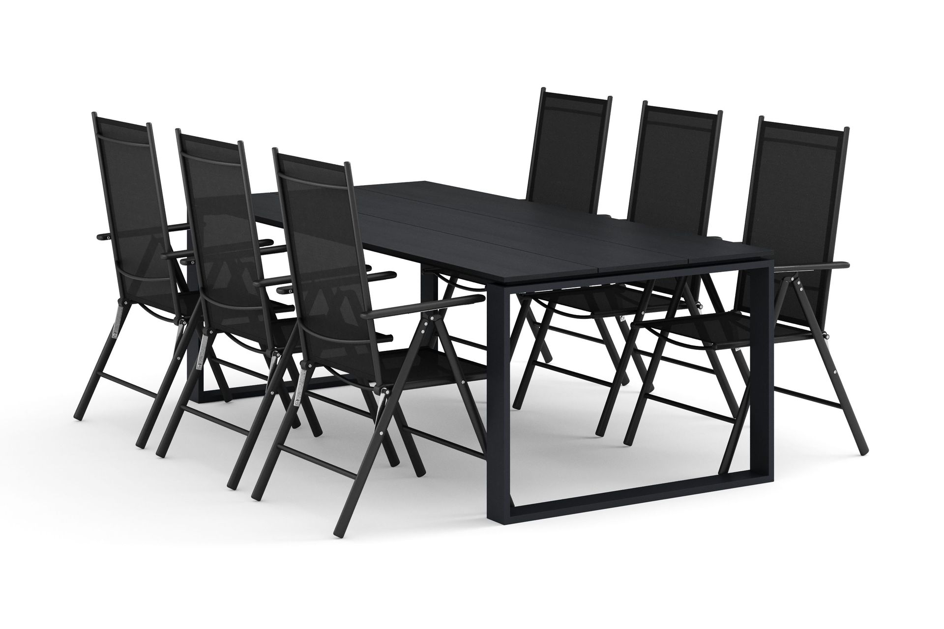 Devon utomhus matgrupp 210x100 cm med 6 Maggie positionsstolar - Svart