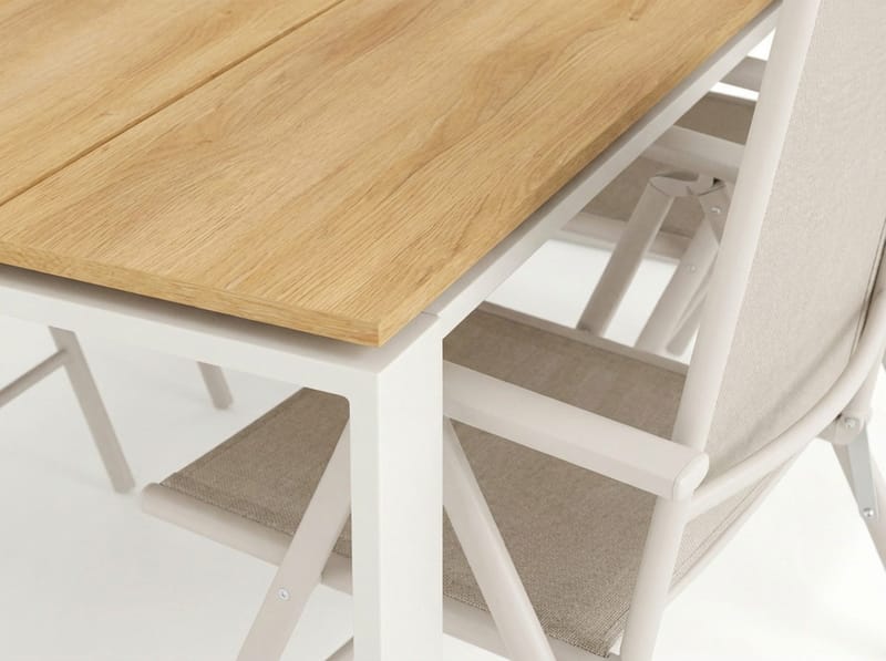 Devon utomhus matgrupp 210x100 cm med 6 Maggie positionsstolar - Beige/Teak - Utemöbler - Utegrupp - Matgrupper utomhus