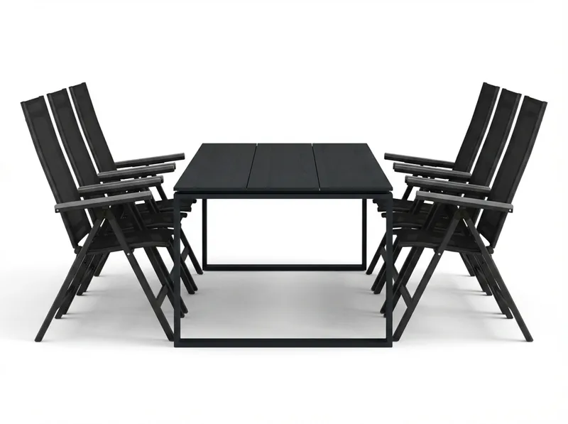 Devon utomhus matgrupp 210x100 cm med 6 Monaco Light positionsstolar - Svart - Utemöbler - Utegrupp - Matgrupper utomhus
