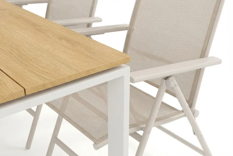 Devon utomhus matgrupp 210x100 cm med 6 Sanna positionsstolar - Beige/Teak - Utemöbler - Utegrupp - Matgrupper utomhus
