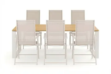Devon utomhus matgrupp 210x100 cm med 6 Sanna positionsstolar - Beige/Teak - Utemöbler - Utegrupp - Matgrupper utomhus
