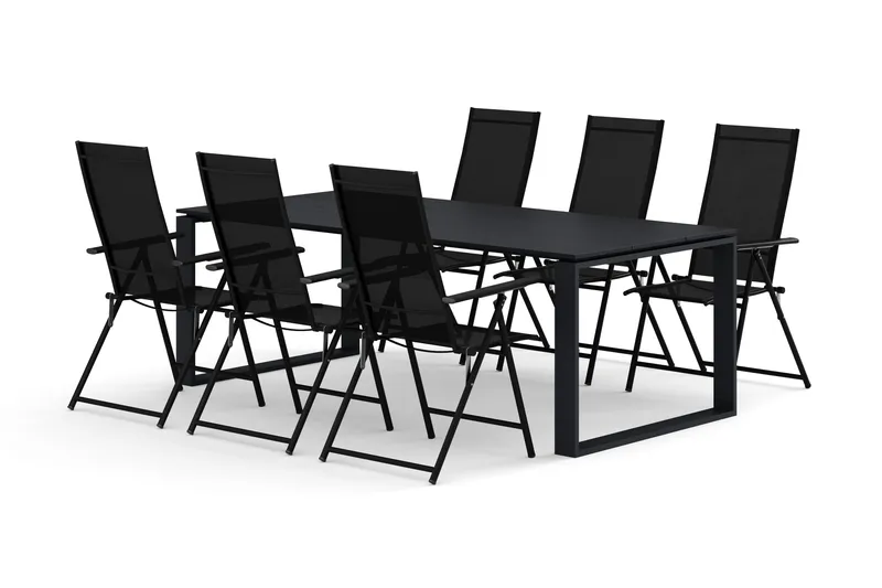 Devon utomhus matgrupp 210x100 cm med 6 Sanna positionsstolar, Svart