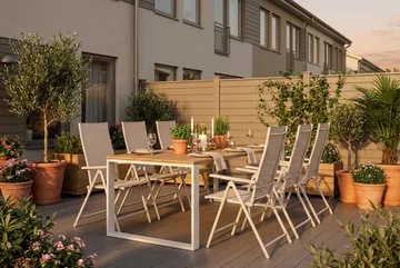 Devon utomhus matgrupp 210x100 cm med 6 Sanna positionsstolar - Beige/Teak - Utemöbler - Utegrupp - Matgrupper utomhus