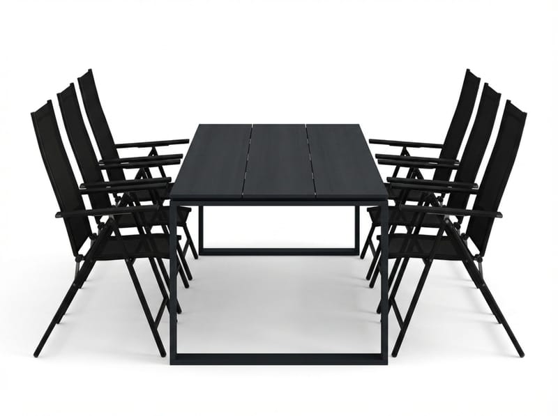 Devon utomhus matgrupp 210x100 cm med 6 Sanna positionsstolar - Svart - Utemöbler - Utegrupp - Matgrupper utomhus
