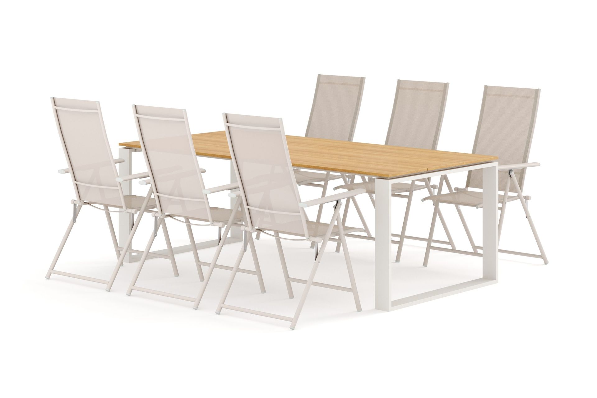 Devon utomhus matgrupp 210x100 cm med 6 Sanna positionsstolar - Beige/Teak