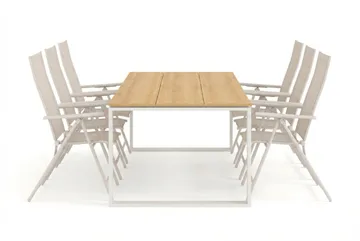 Devon utomhus matgrupp 210x100 cm med 6 Sanna positionsstolar - Beige/Teak - Utemöbler - Utegrupp - Matgrupper utomhus