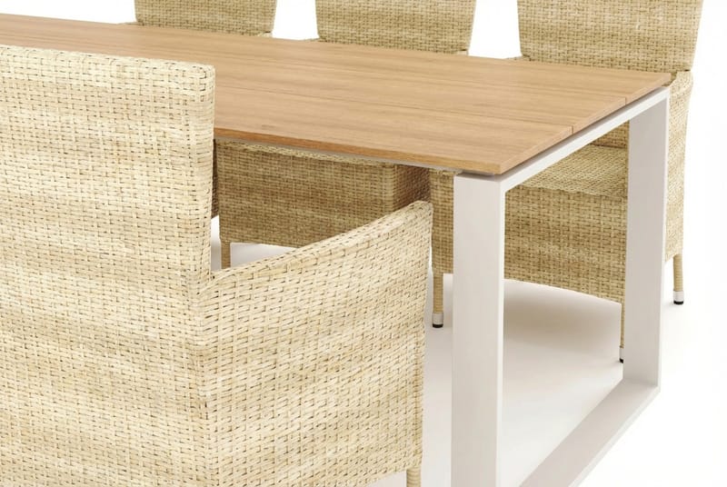 Devon utomhus matgrupp 210x100 cm med 6 Thor fåtöljer - Beige/Teak - Utemöbler - Utegrupp - Matgrupper utomhus