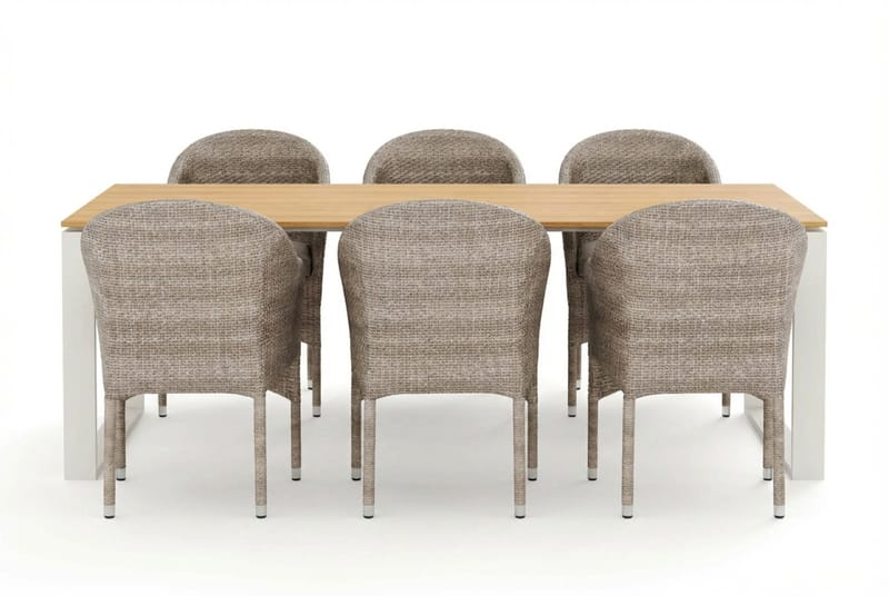 Devon utomhus matgrupp 210x100 cm med 6 Thor fåtöljer - Beige/Teak - Utemöbler - Utegrupp - Matgrupper utomhus